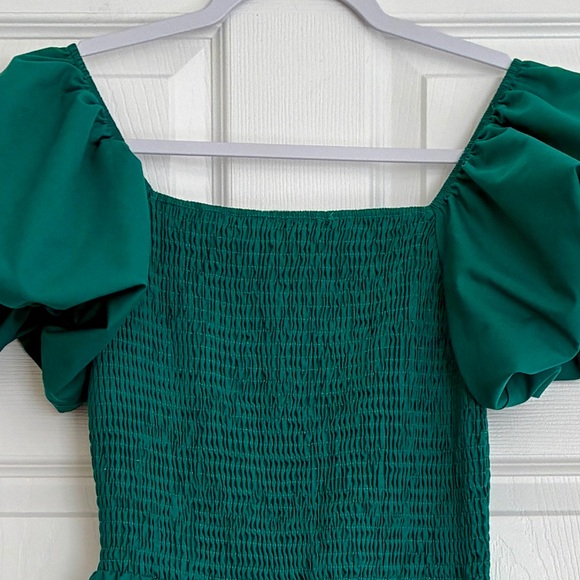 PrettyGarden Dress M Green Smocked Puff Sleeve Tiered Boho Cottagecore Prairie - Picture 4 of 13